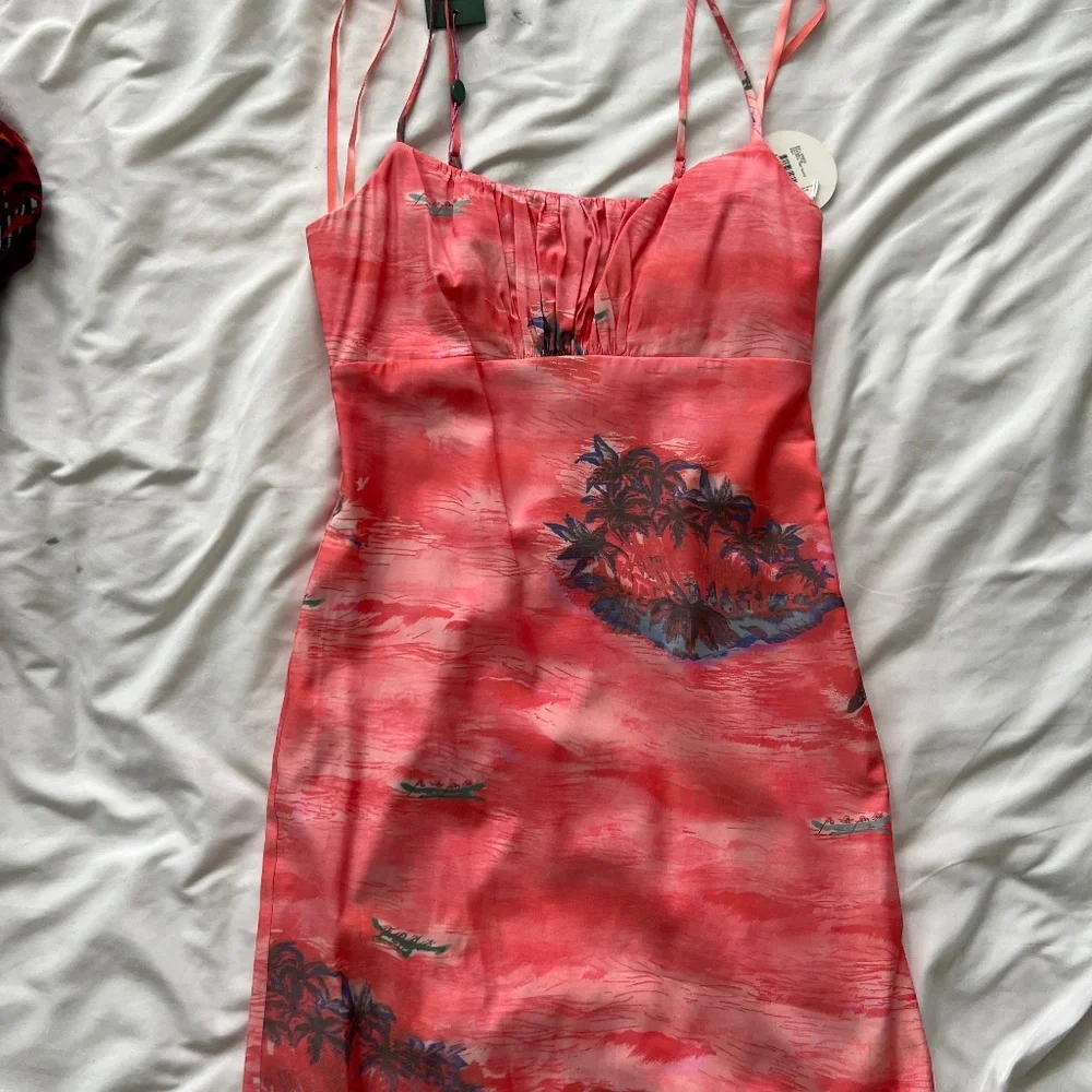 STAUD Pink Palm Tree Detail Mini Dress - Picture 1 of 3